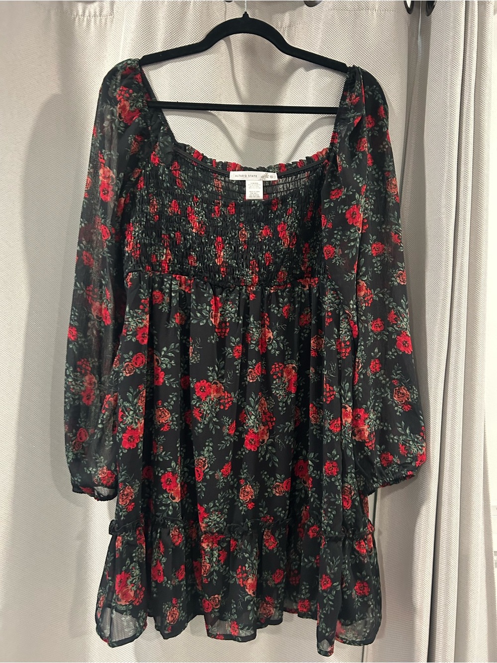 Altar'd State Black Dress with Red Floral Print